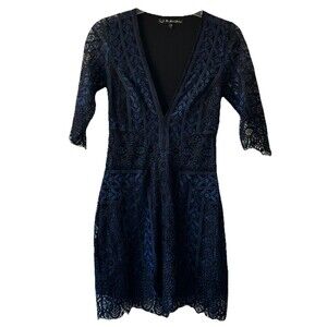 For Love & Lemons Lyla Mini Dress Black & Blue Lace Women’s Size XS
